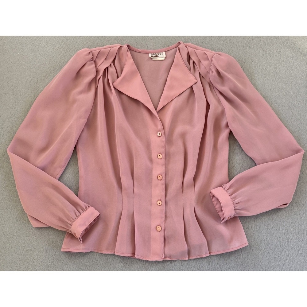 Vintage Dusty Rose Pink Blouse Womens Button Front Pleated Romantic Fairycore S